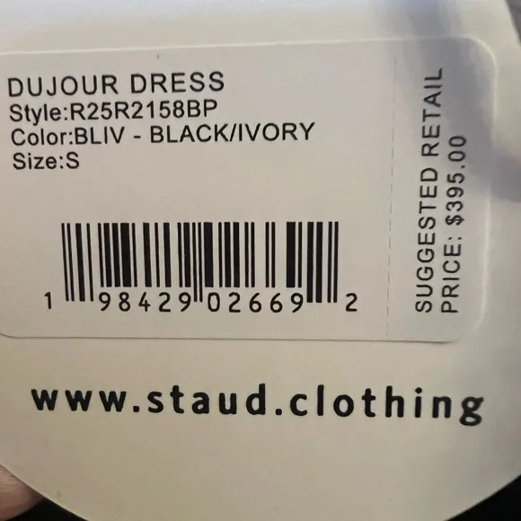 STAUD Black Long Sleeve Dress with White Collar - Picture 3 of 3